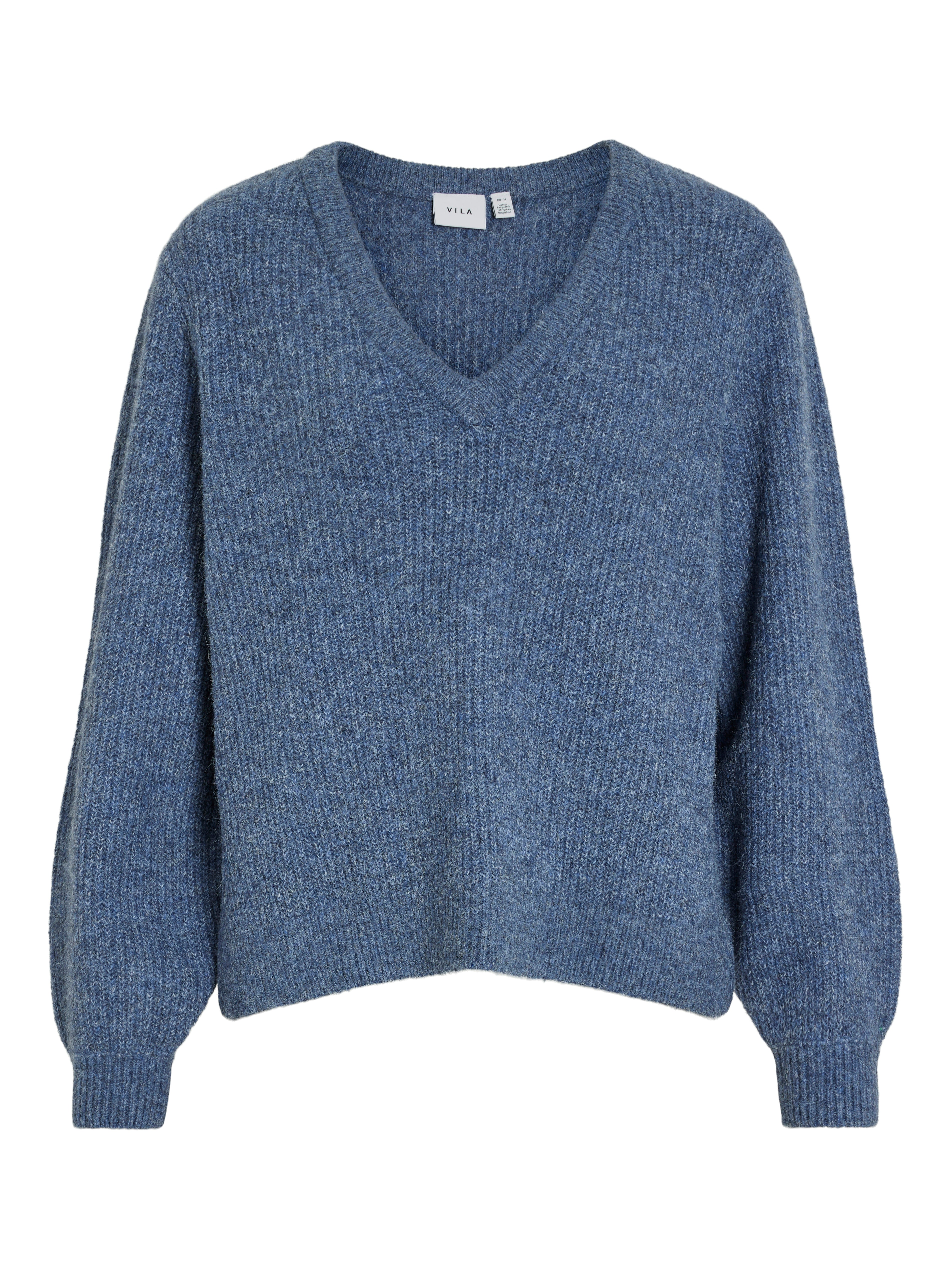 Vibeluna V-neck Rev L/S striktrøje - Bijou Blue